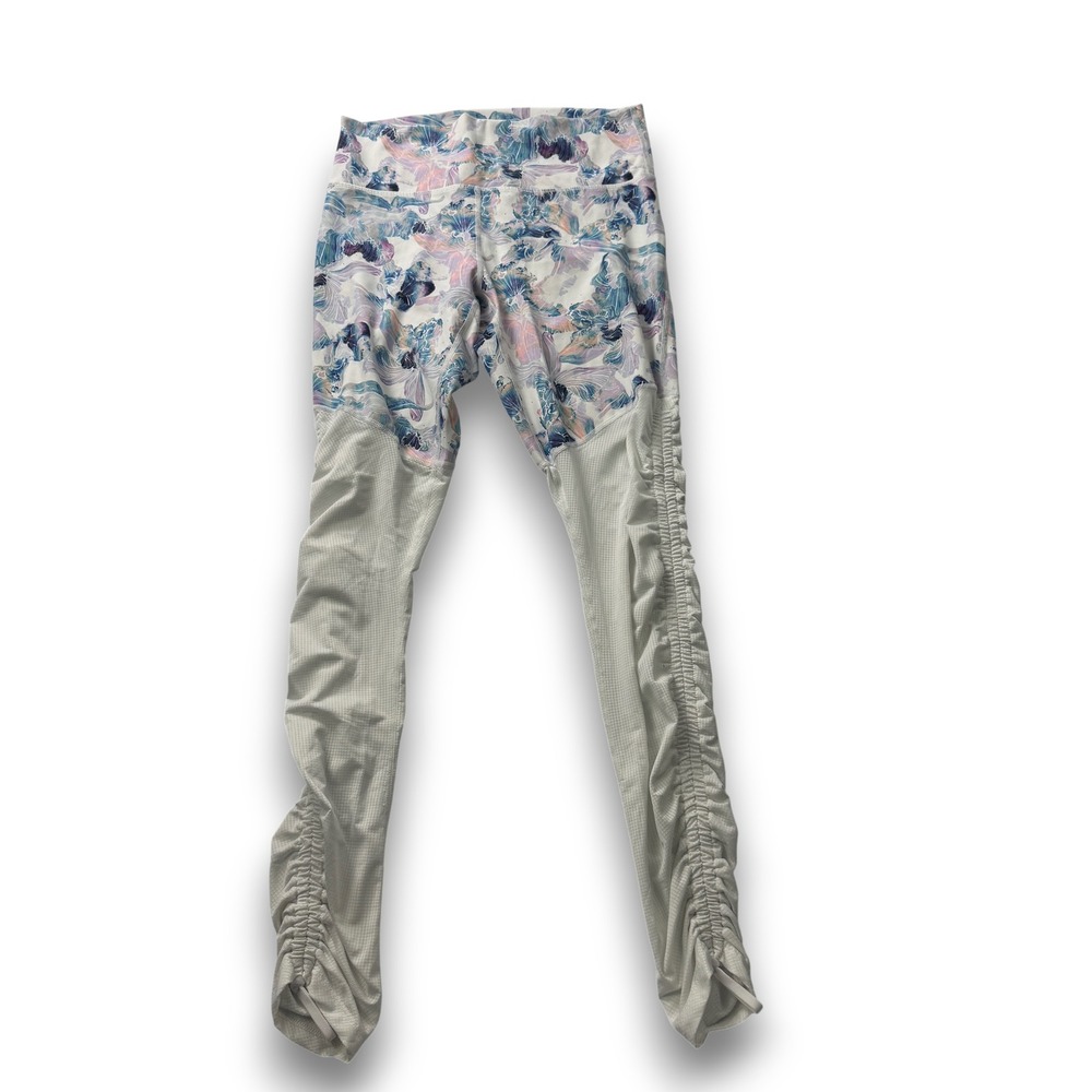 Fabletics Womens Floral Ruched High Waisted Leggings White Blue Purple Size M